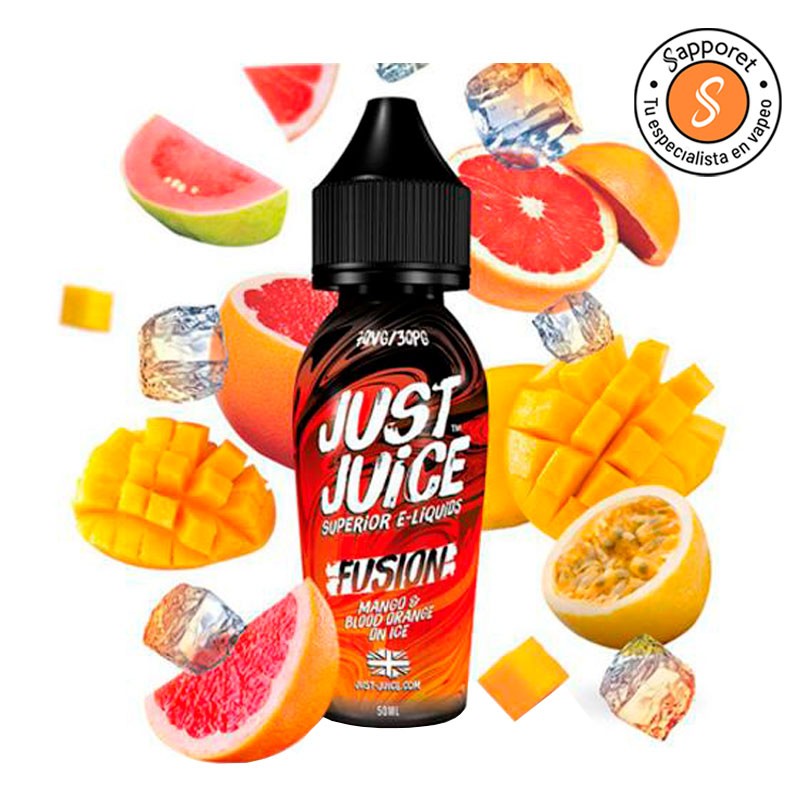 Fusion blood orange mango on ice es un líquido para vapear ideal para los amantes de las frutas con efecto frío