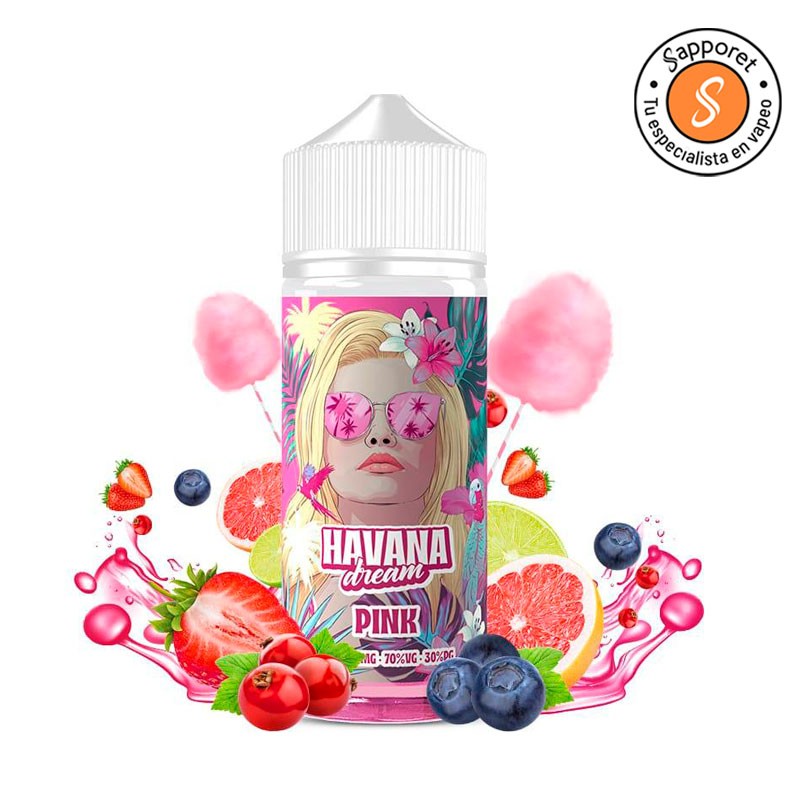 havana dream pink es un líquido de vapeo de fresa grosella y algodón de azucar ideal para vapear en cigarrillo electrónico.