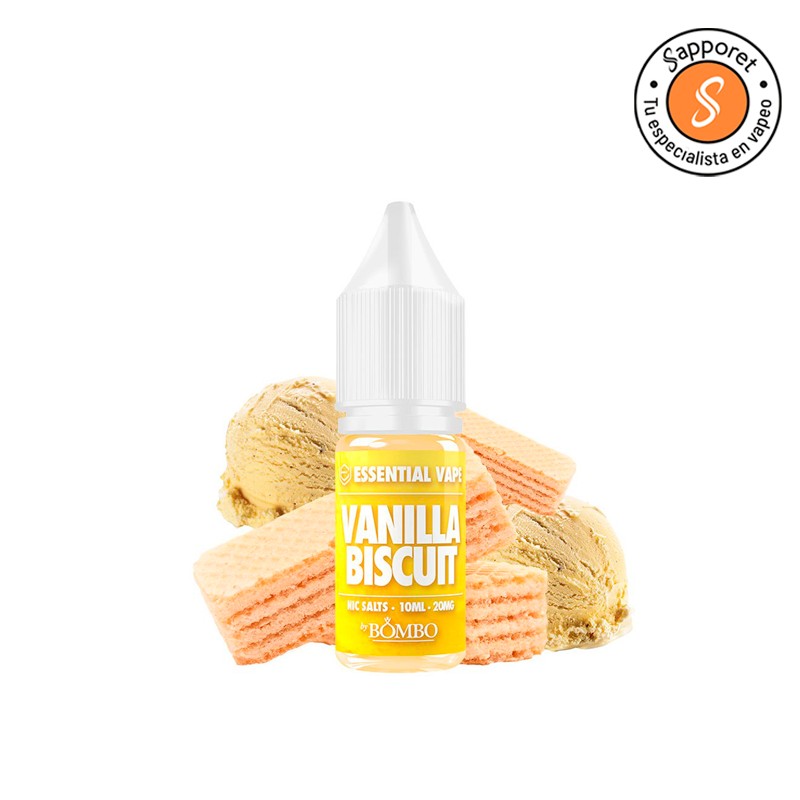 vanilla biscuit de bombo essential vape salt es un fantástico líquido para vapear con sales de nicotina de galleta de vainilla